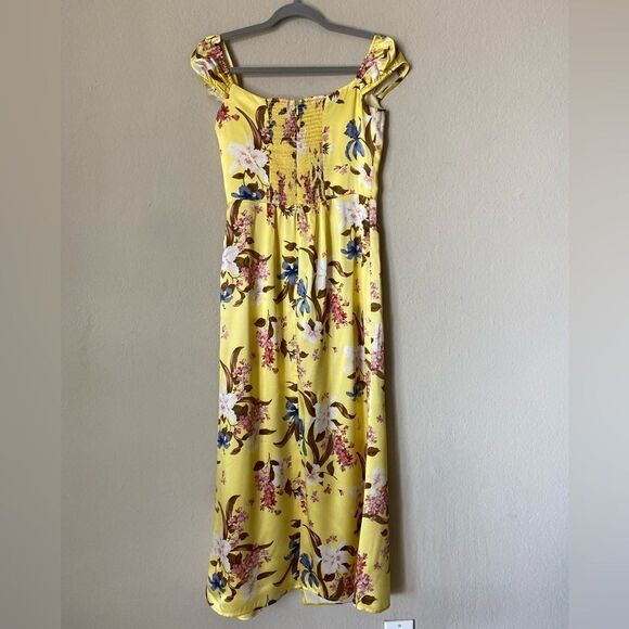 Reformation Genesis Silk Midi Yellow Dress Floral Size 6 - Picture 7 of 9